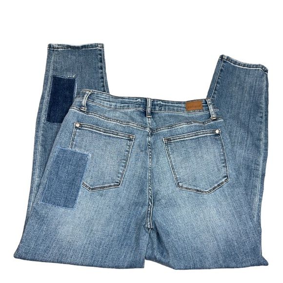 Judy Blue Boyfriend Patched Frayed Pink Metallic Boho Artsy Denim Jeans - Picture 6 of 9